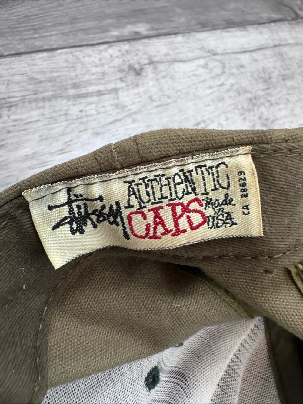 Vintage Stüssy Made in America khaki green cap black embroidered log - Picture 2 of 12